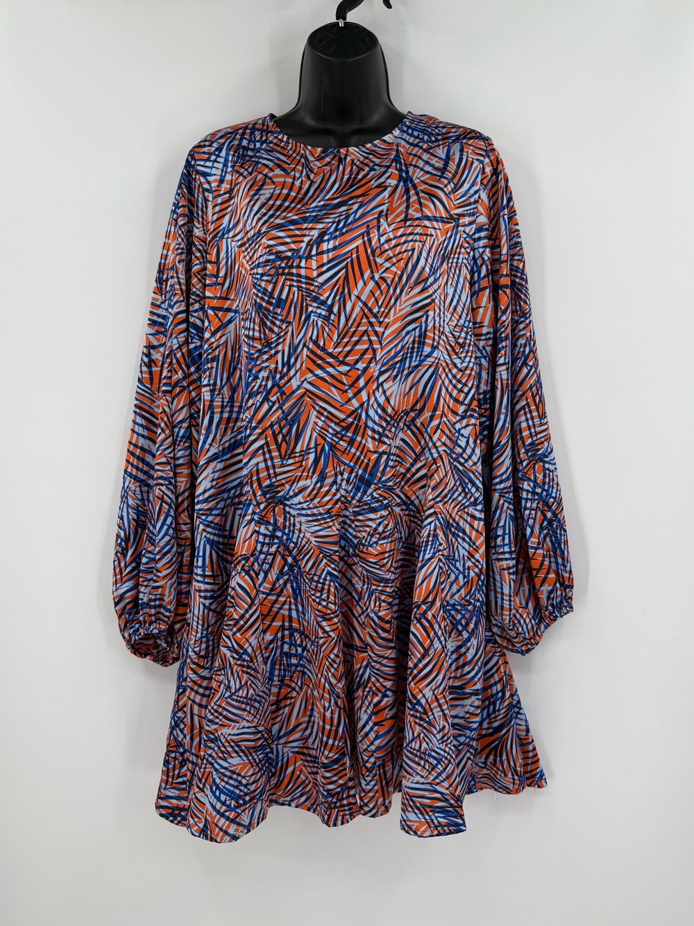 Jade Melody Tam Palm Balloon Sleeve Drop Waist Mini Dress | Orange Blue | L